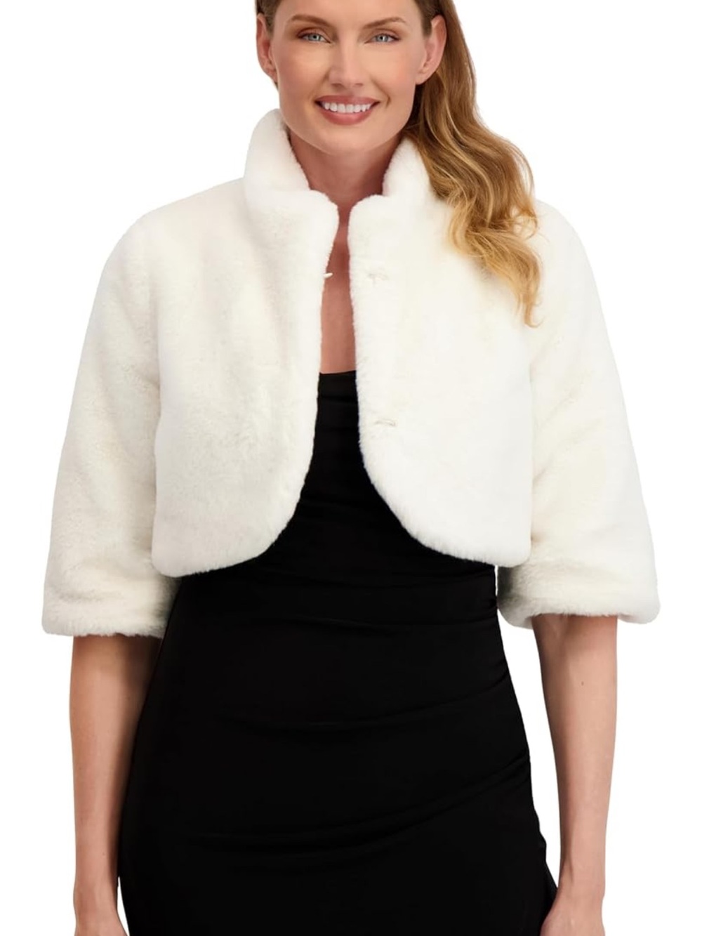 Laundry By Shelli Segal White Faux Fur Cropped Shrug